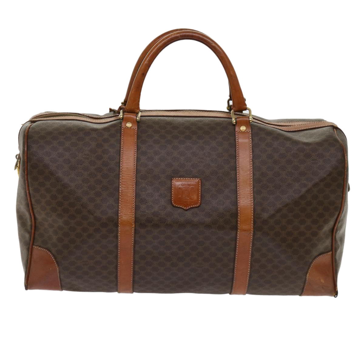 Luxury CELINE Macadam Canvas Boston Bag PVC Leather Brown fm3071