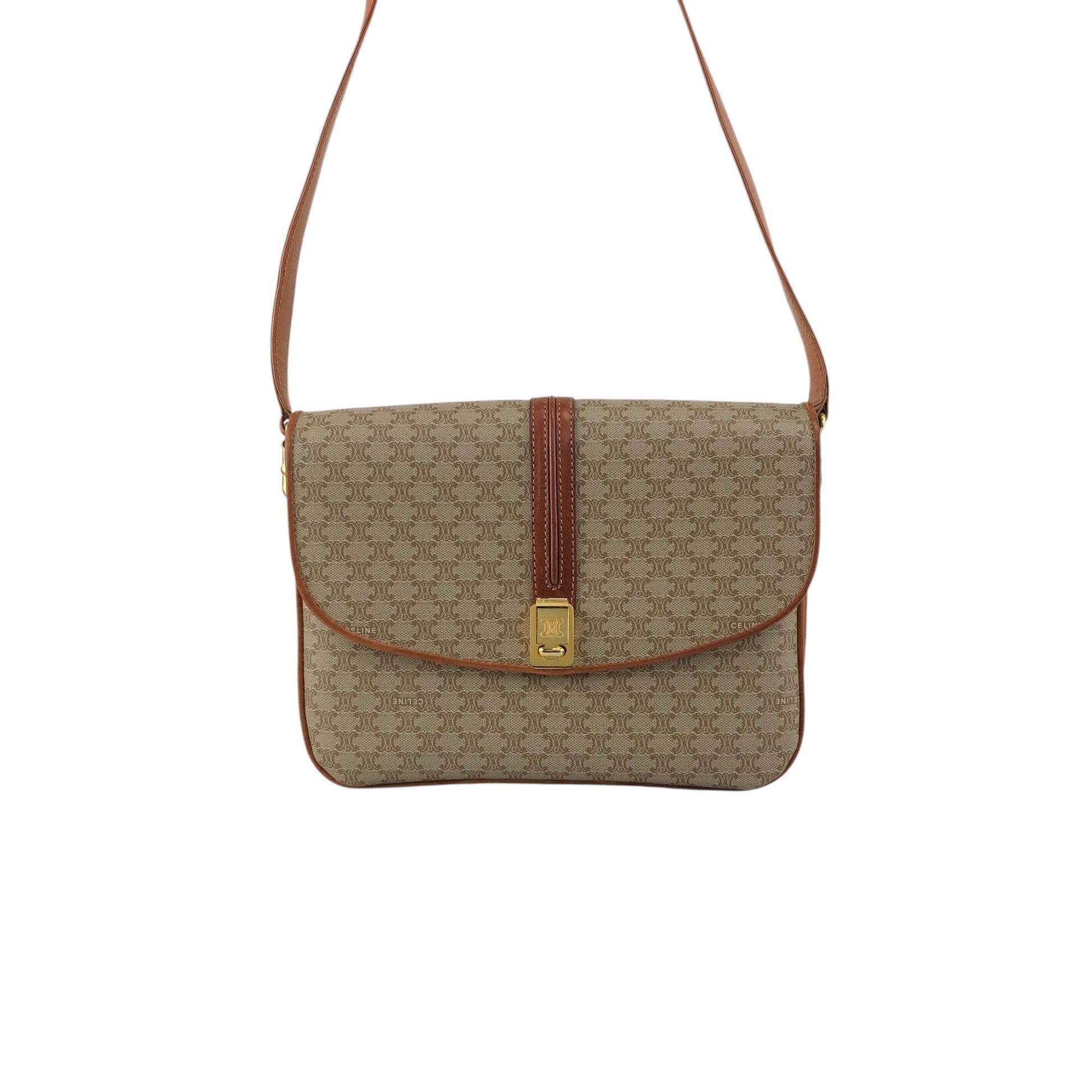 CELINE Macadam Front Buckle Shoulder bag Beige ezjmir