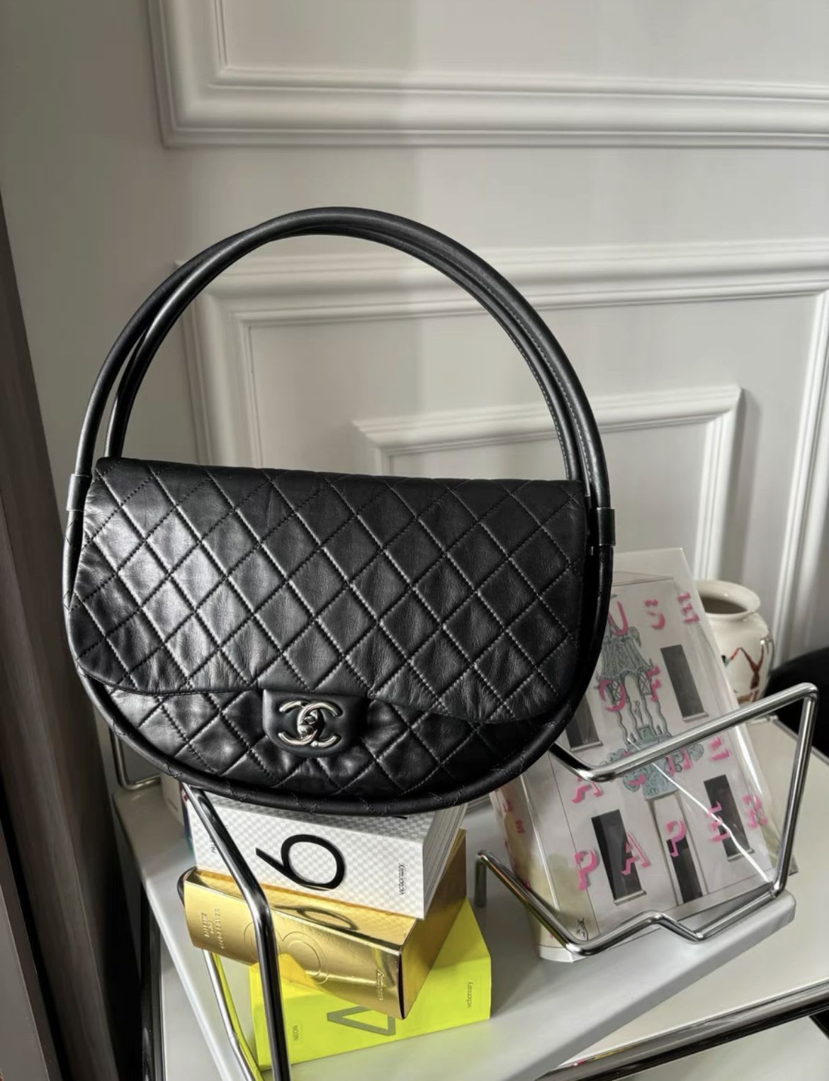 Chanel Black Quilted Lambskin Medium Hula Hoop Bag Silver Hardware 2013
