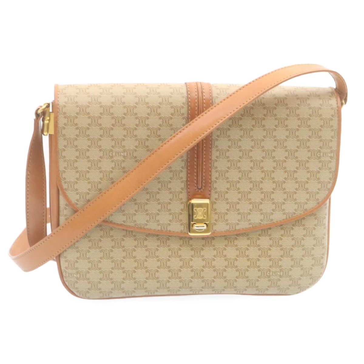 Luxury CELINE Macadam Canvas Shoulder Bag PVC Leather Beige am2173g