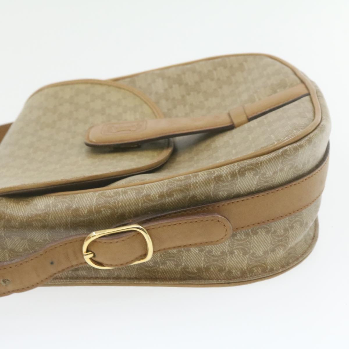 Luxury CELINE Macadam Canvas Shoulder Bag Beige PVC Leather am612g