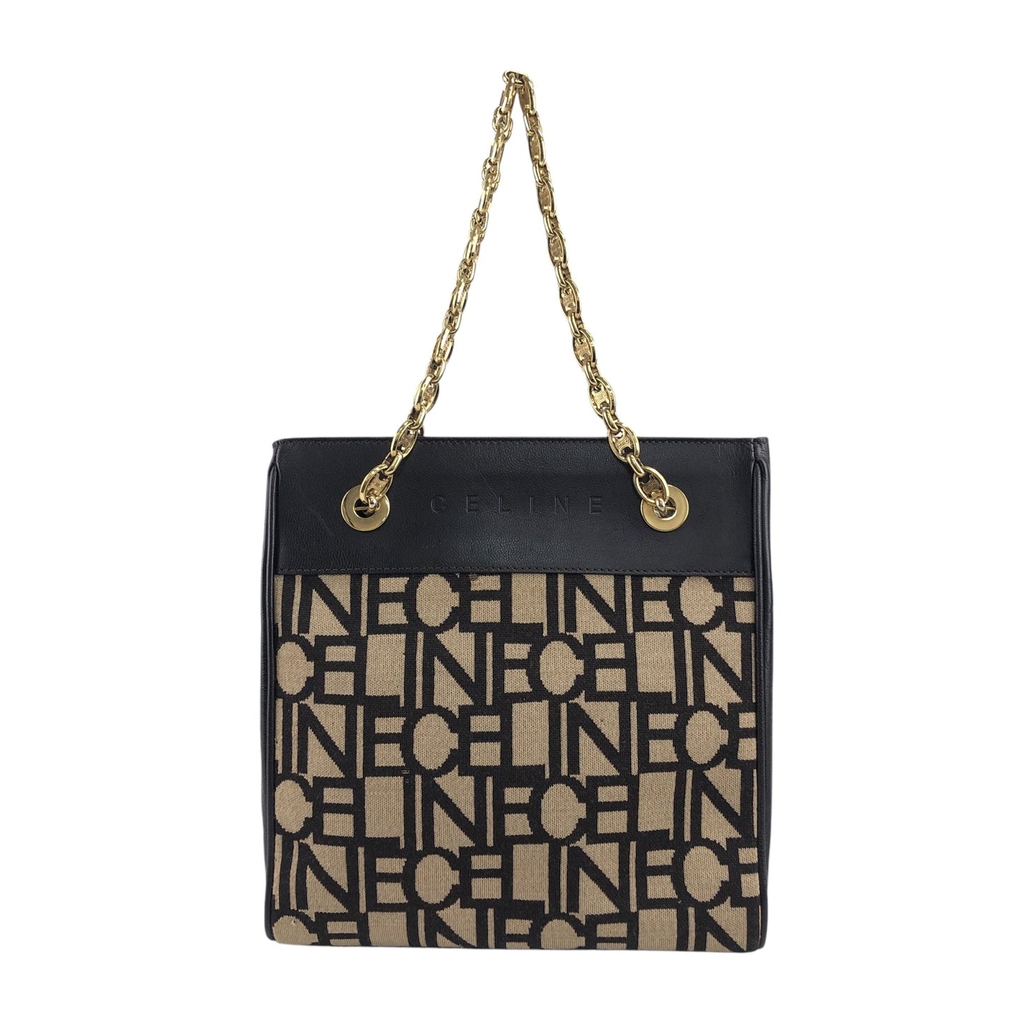 CELINE Logo Embroidery Chain Handbag Brown