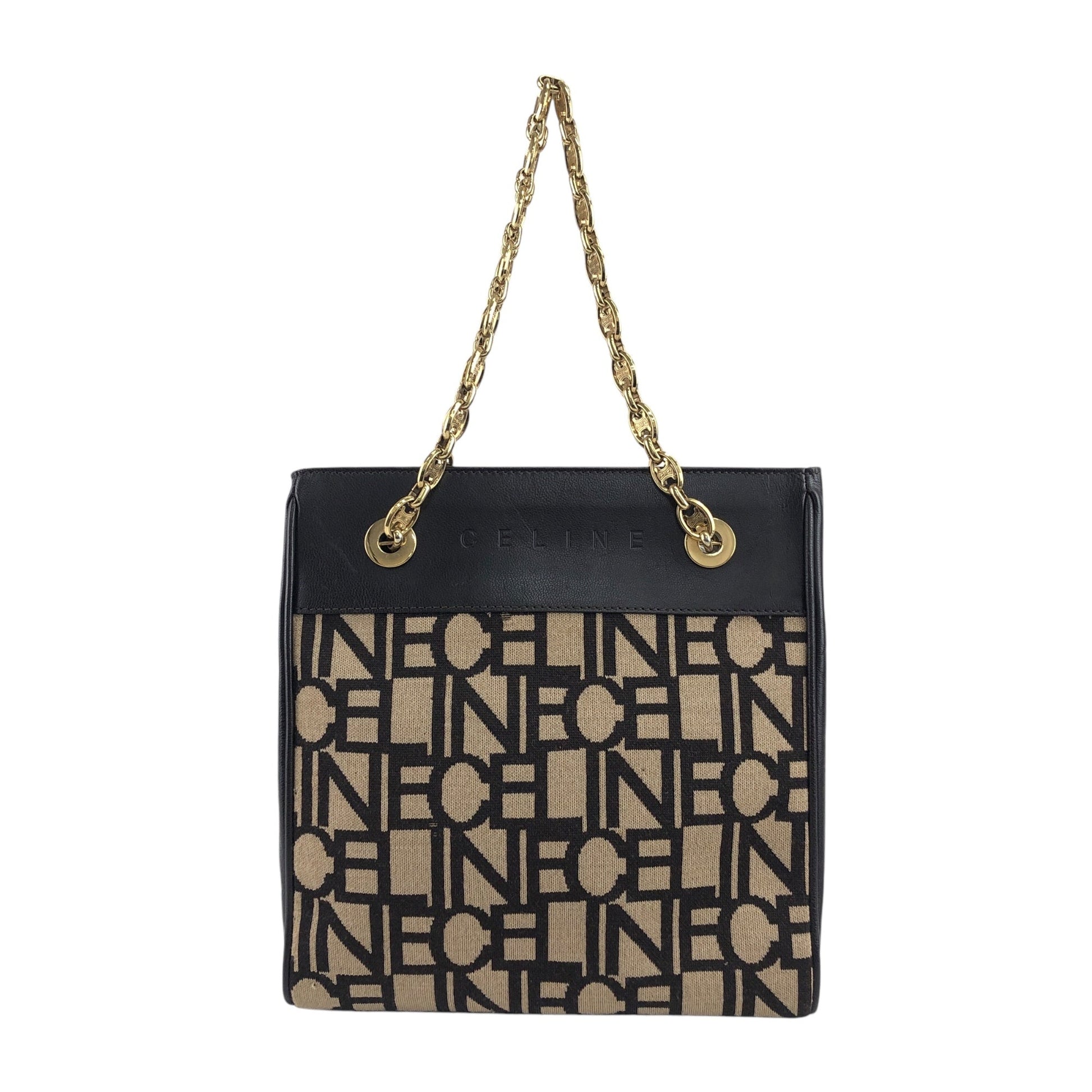 CELINE Logo Embroidery Chain Handbag Brown