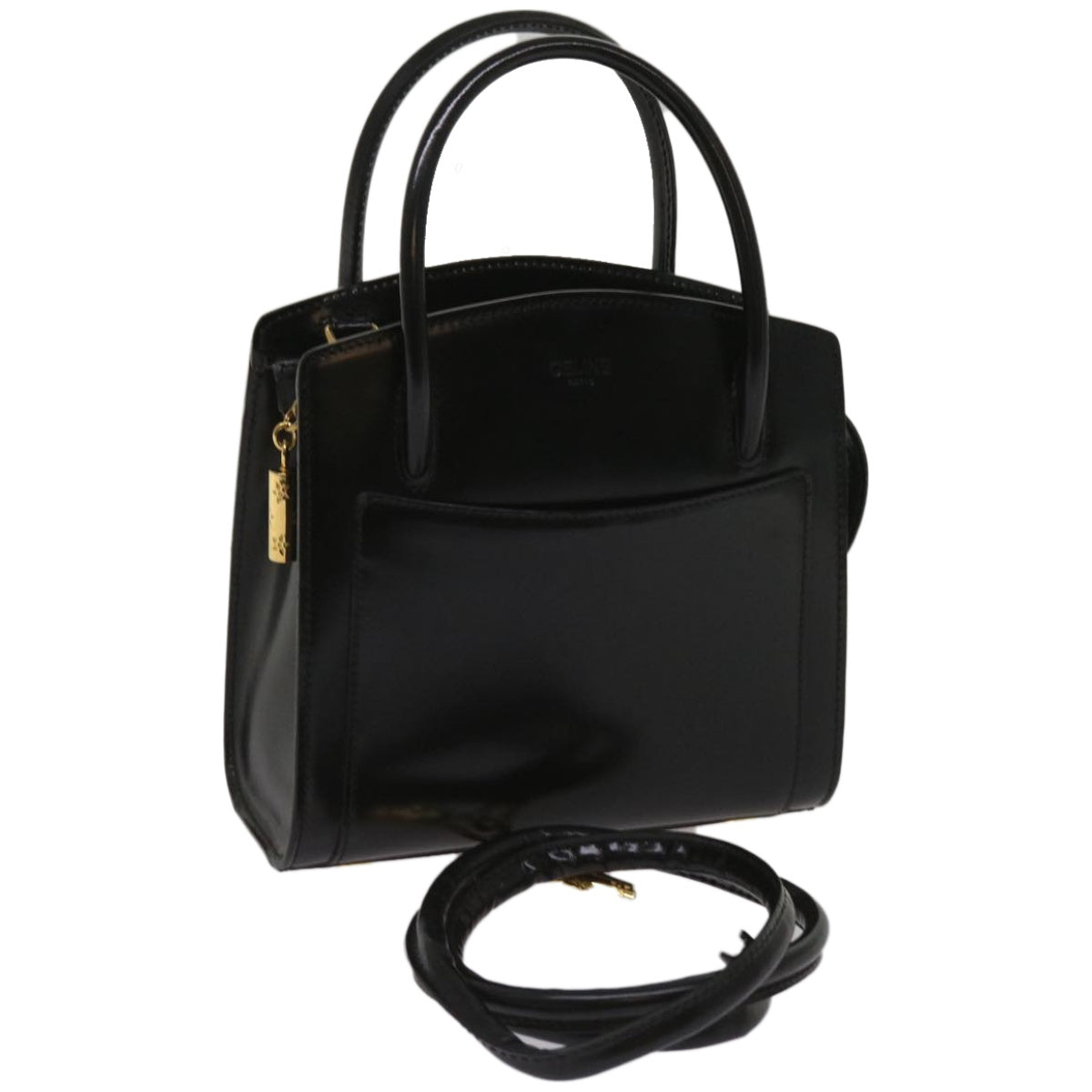 Luxury CELINE Hand Bag Leather 2way Black hk1062