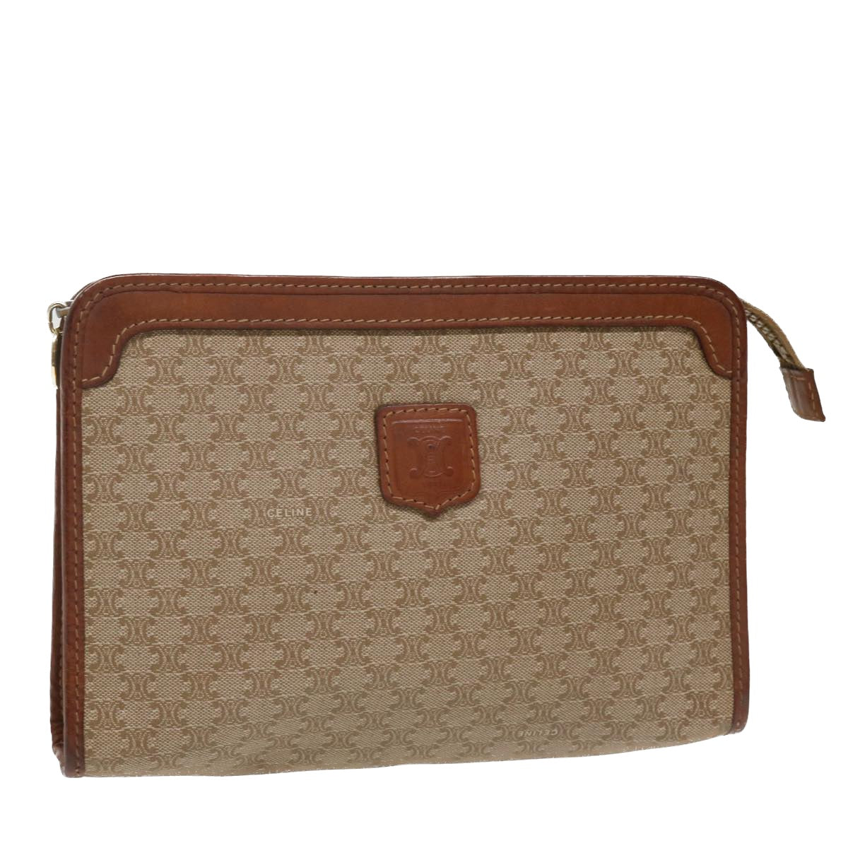 Luxury CELINE Macadam Canvas Clutch Bag PVC Leather Beige im411
