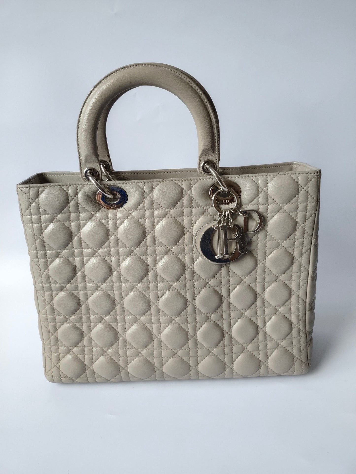 Lady Dior Large Grey Leather handbag with strap