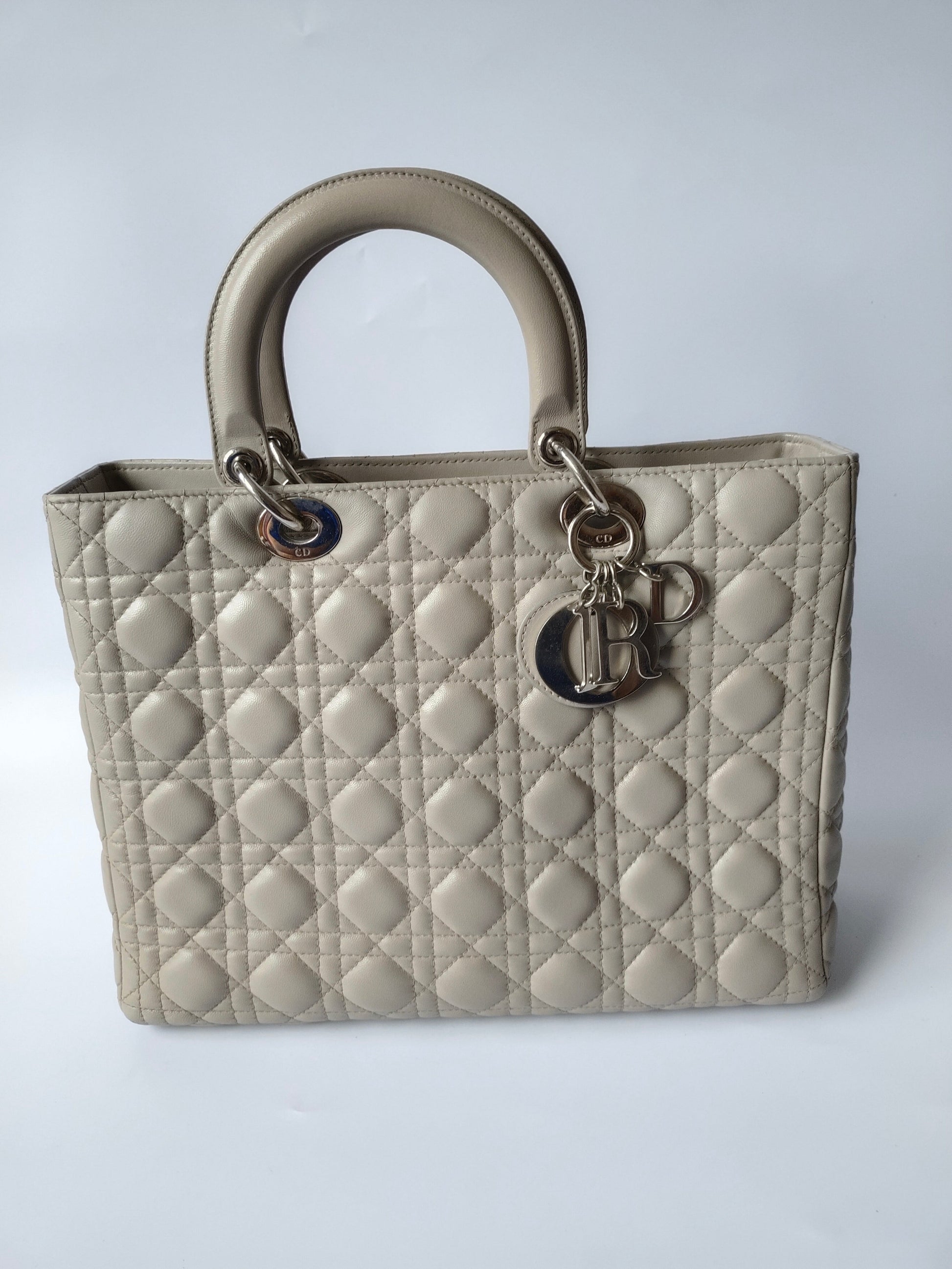 Lady Dior Large Grey Leather handbag with strap