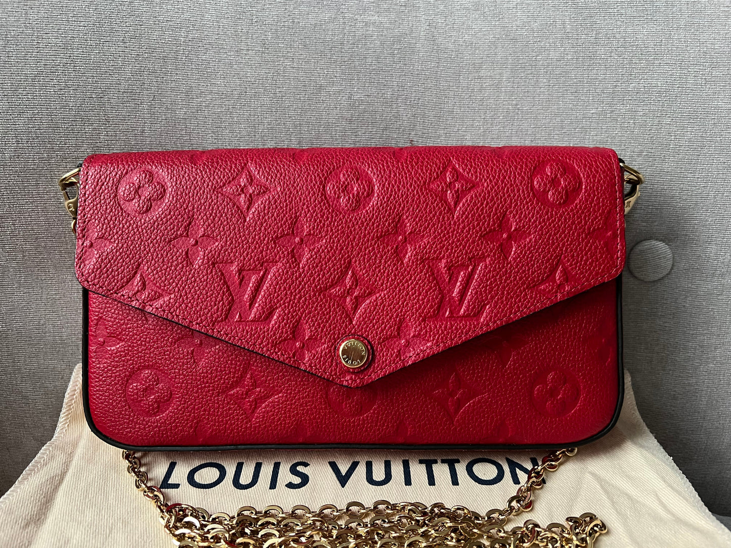 Louis Vuitton Felicie Pochette Red Empreinte Monogram (RRP £1160)