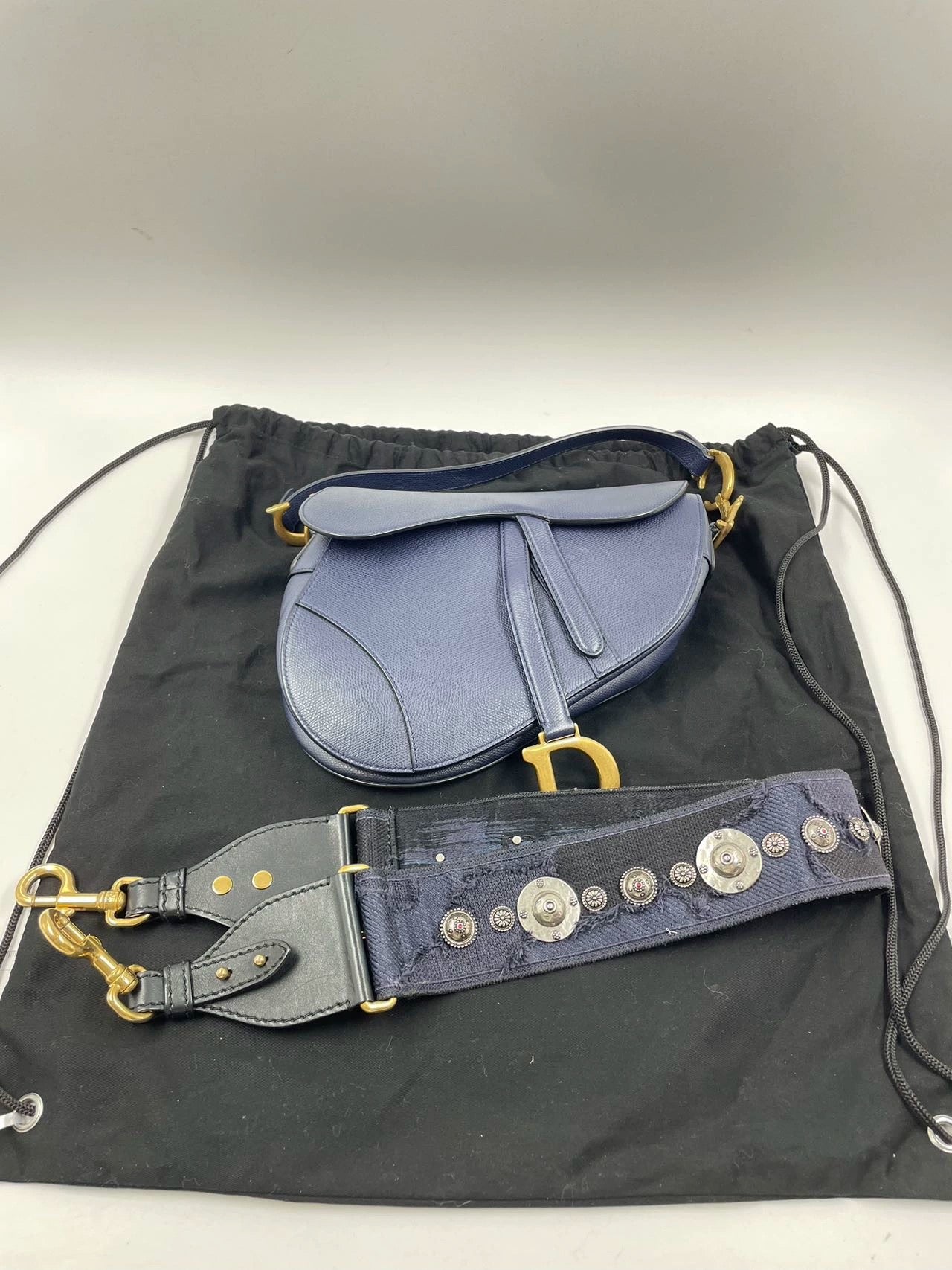 Dior Saddle Blue Medium Grained Leather Handbag with Strap