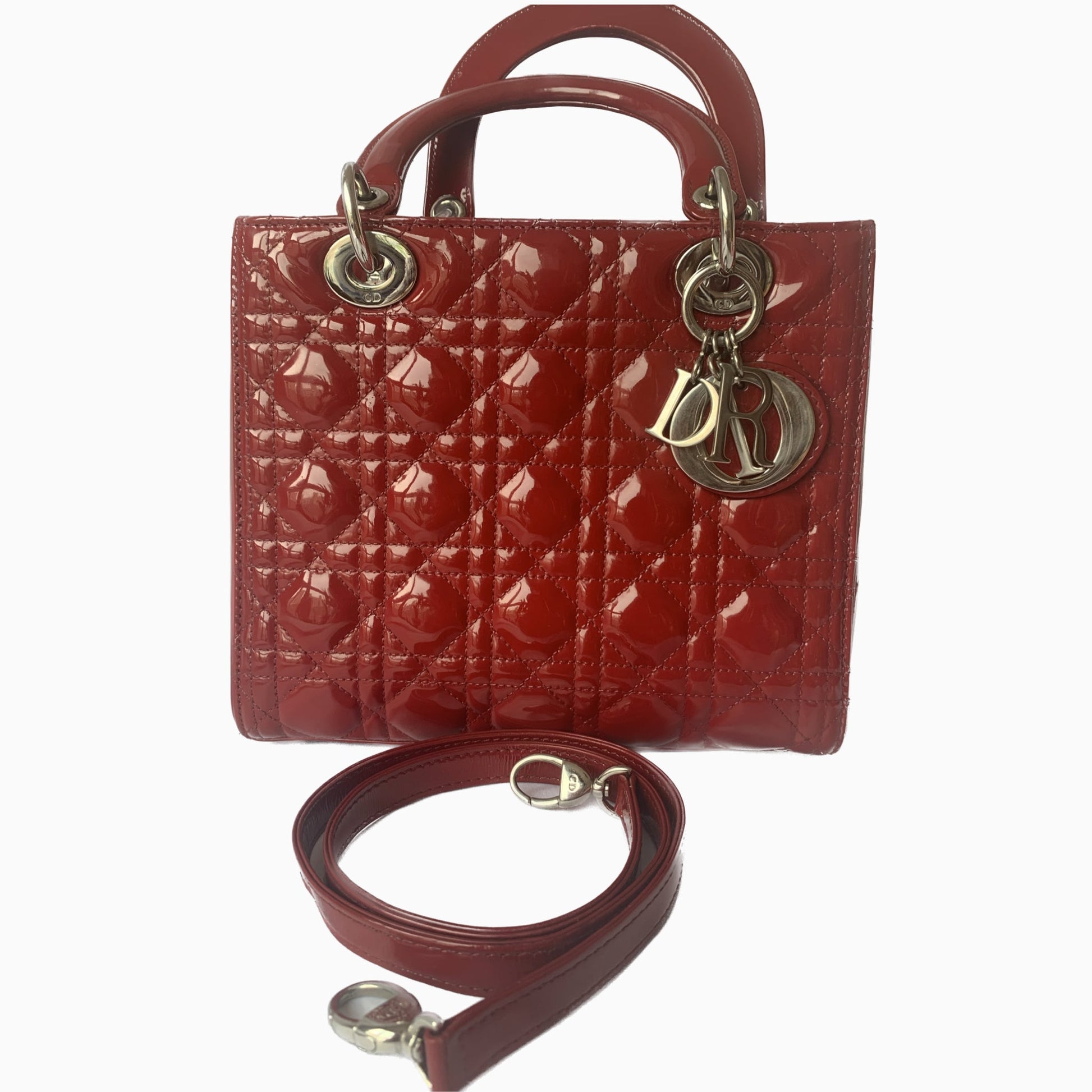 Lady Dior Medium Bag Red Patent Leather