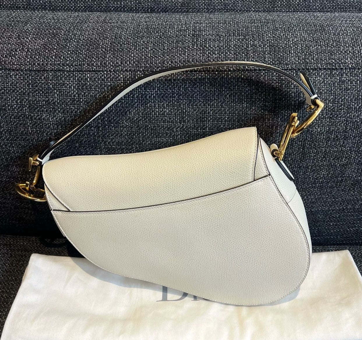 Dior Saddle White Medium Grained Leather Handbag like new
