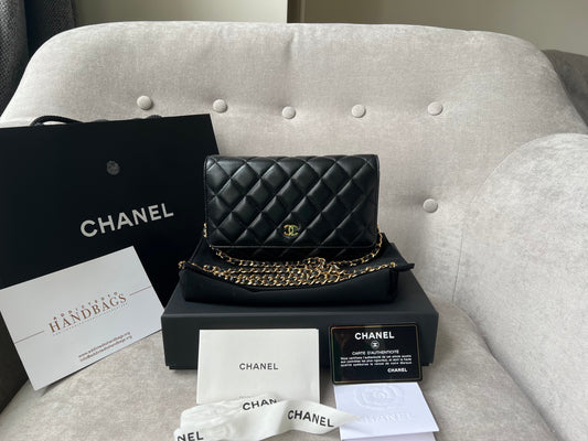 Chanel Black Lambskin Wallet on Chain Crossbody Bag - Rovelle Bags