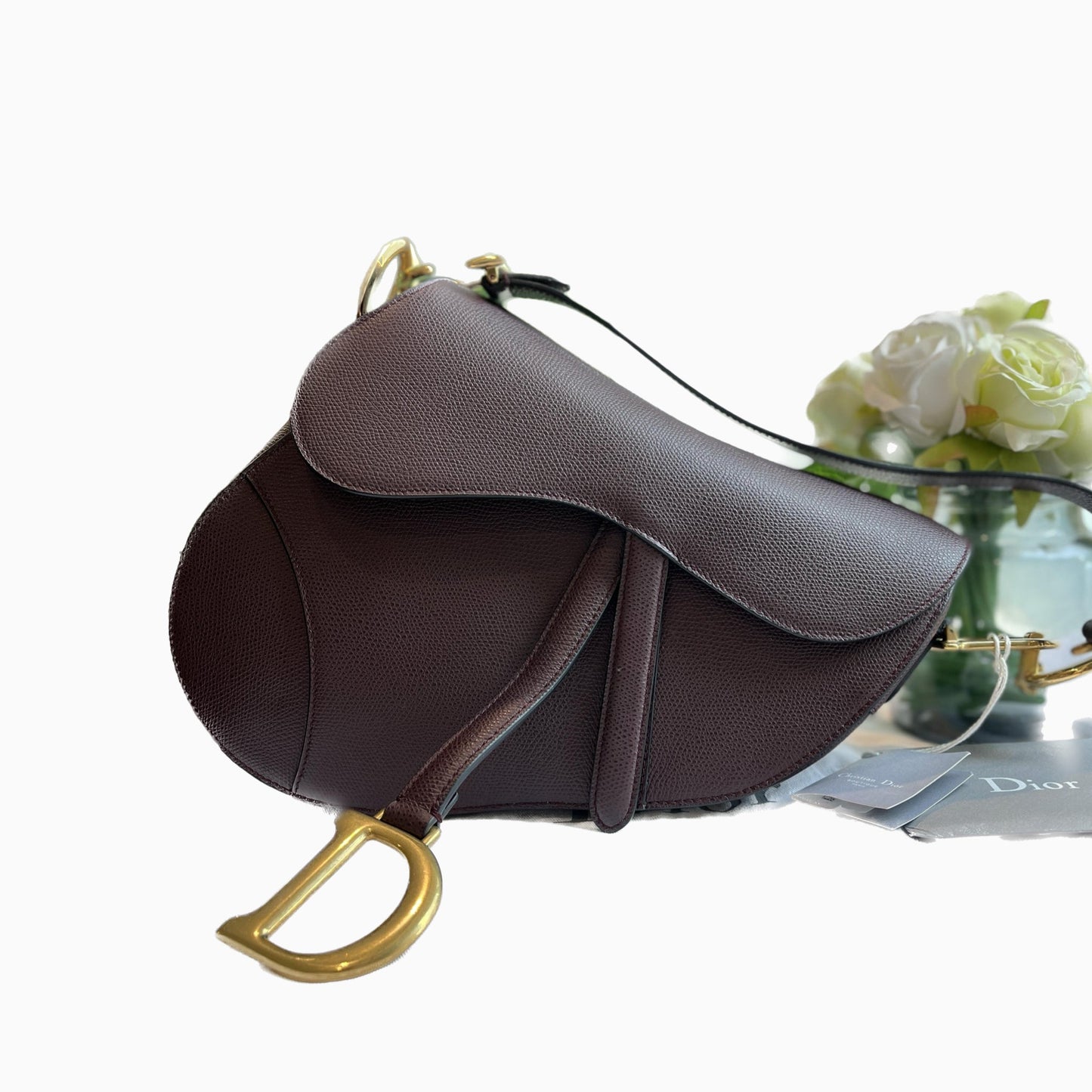 Dior Saddle Maroon Medium Grained Leather Handbag with Strap