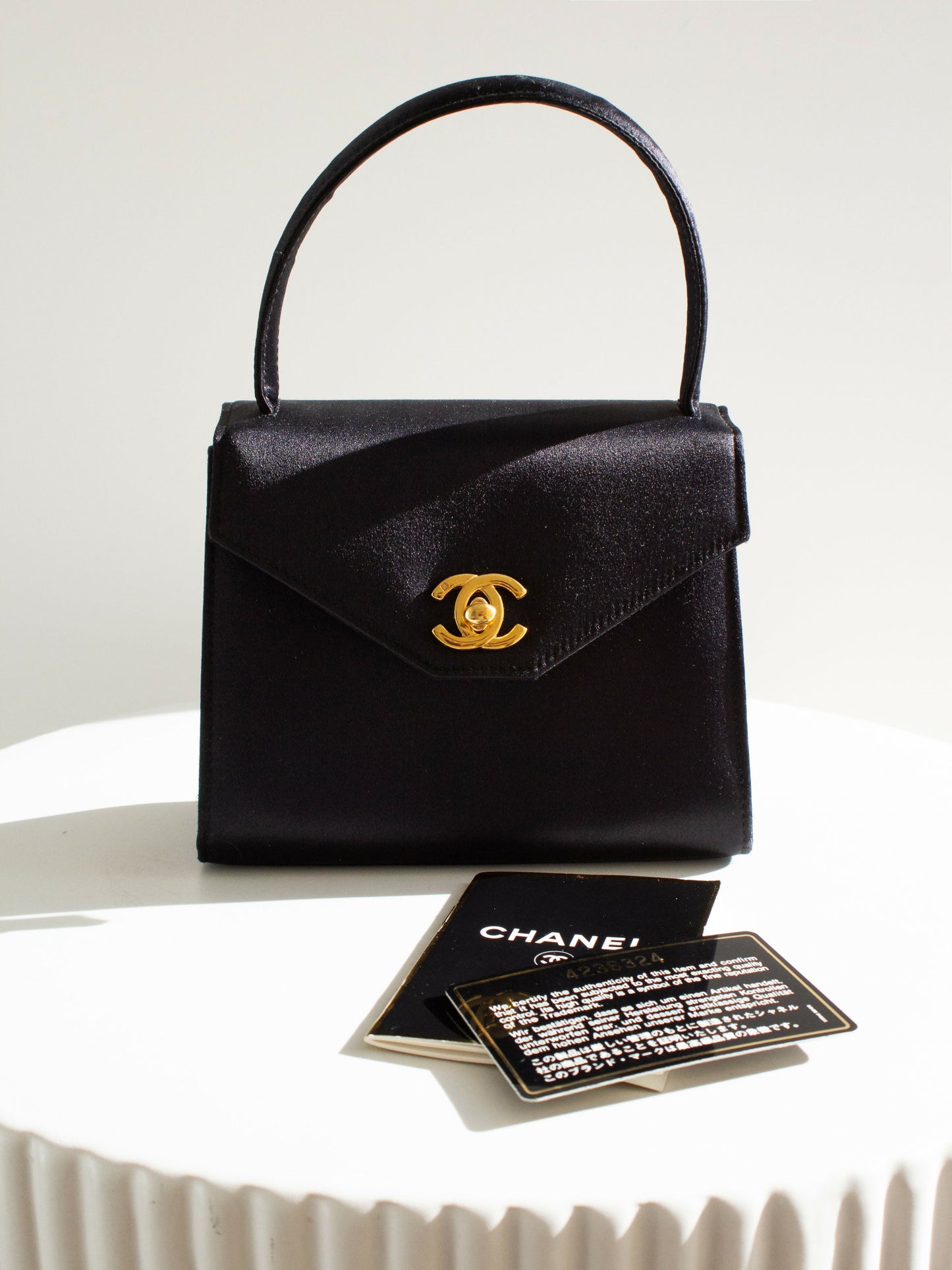 Chanel Kelly 1996 Black Satin 24K Gold Mini Evening Bag