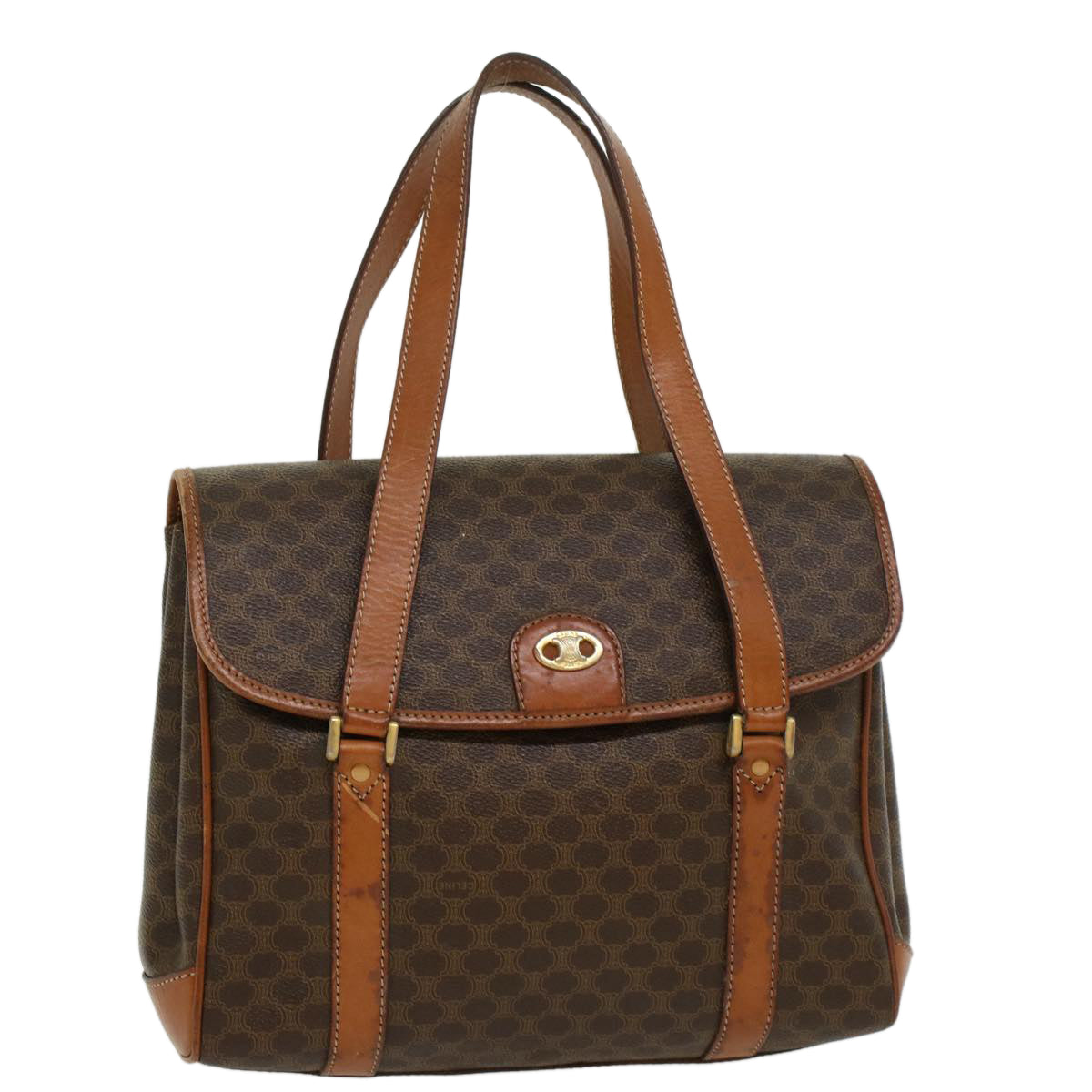 Luxury CELINE Macadam Canvas Hand Bag PVC Leather Brown ki2991