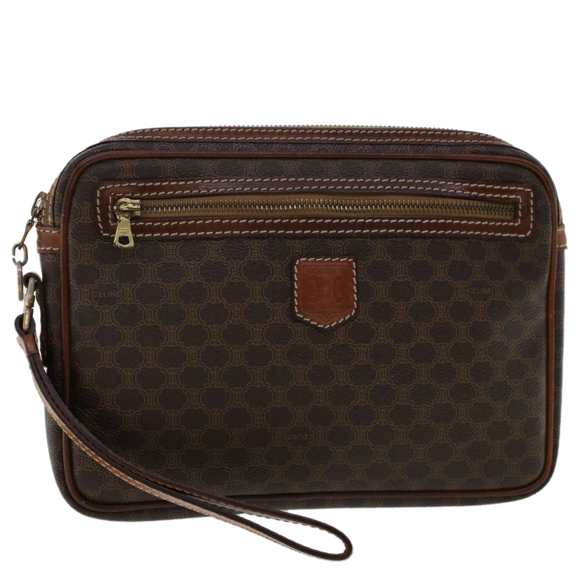 Luxury CELINE Macadam Canvas Clutch Bag PVC Leather Brown ki3150