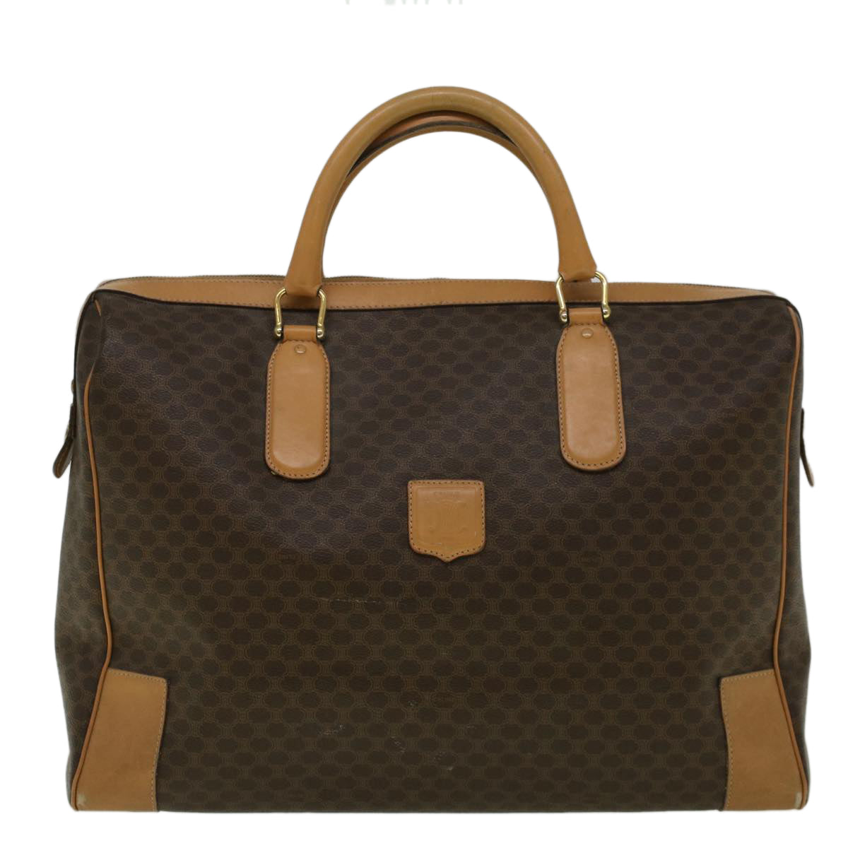 Luxury CELINE Macadam Canvas Boston Bag PVC Leather Brown ki3691