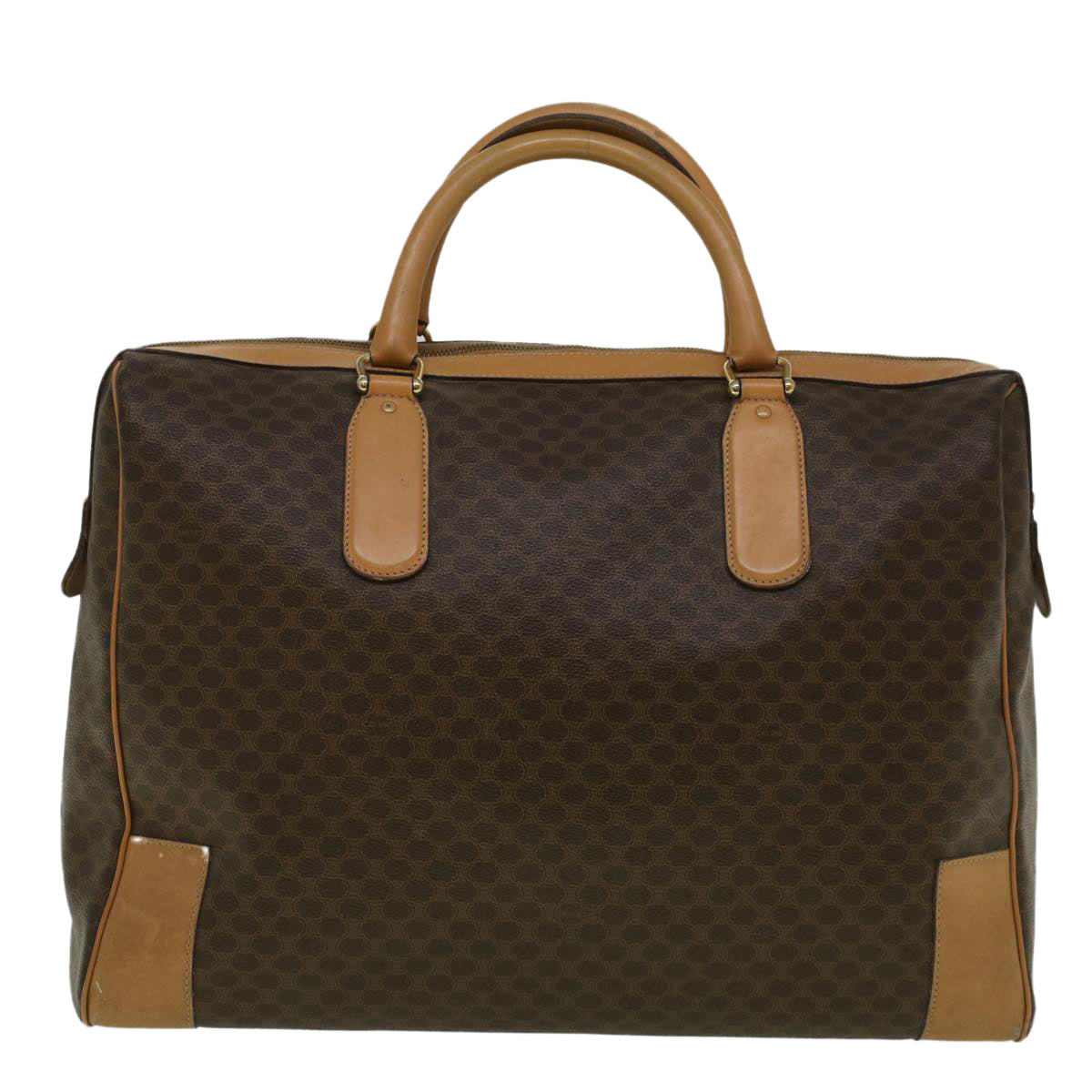 Luxury CELINE Macadam Canvas Boston Bag PVC Leather Brown ki3691