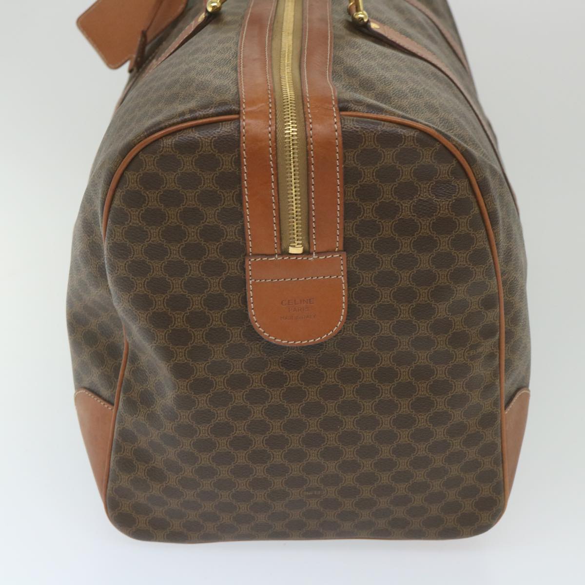 Luxury CELINE Macadam Canvas Boston Bag PVC Leather Brown ki3775