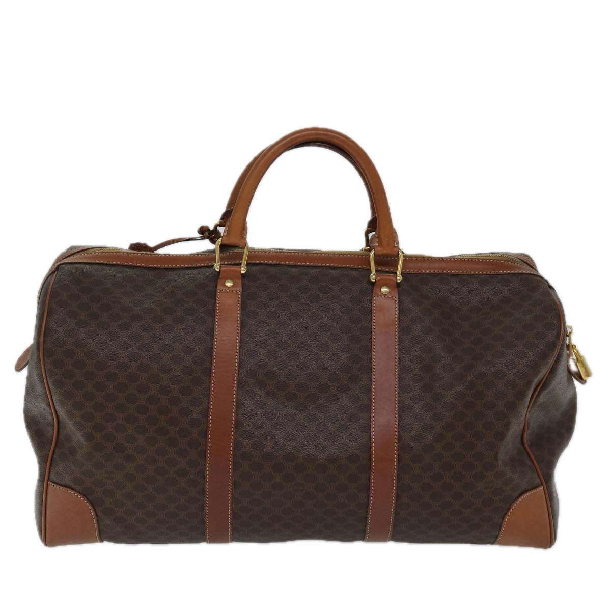 Luxury CELINE Macadam Canvas Boston Bag PVC Brown ki4356