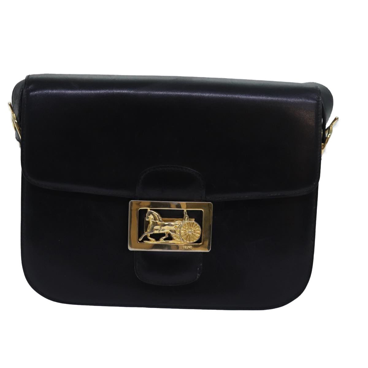 Luxury CELINE Horse Carriage Shoulder Bag Leather Black ki4569