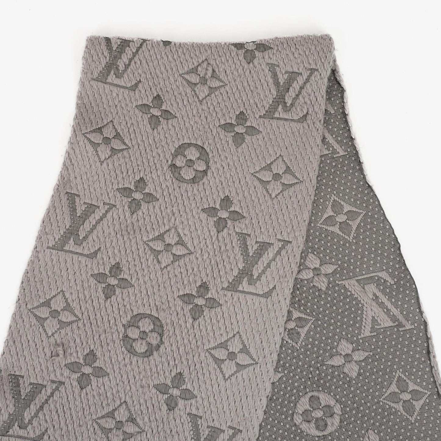 Louis Vuitton Logomania Wool Silk Scarf Pearl Grey