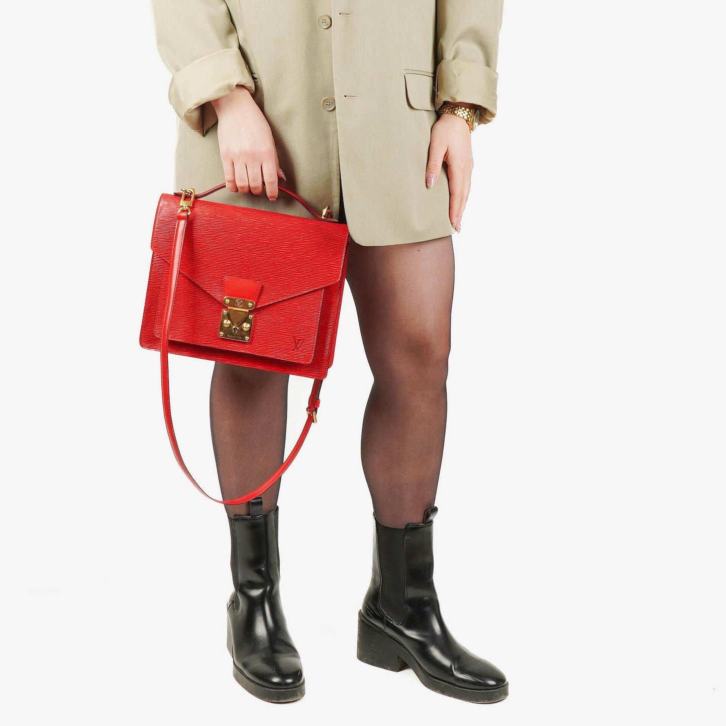 Louis Vuitton Monceau Red EPI Leather Handbag