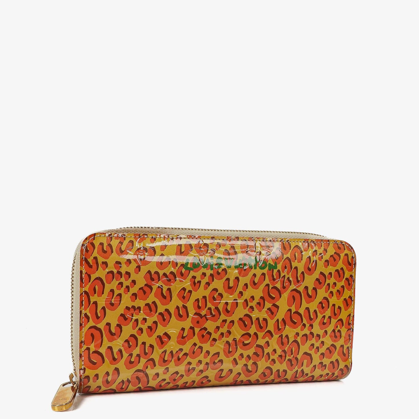Louis Vuitton Zippy Leopard Print Vernis Blanc Corail Wallet