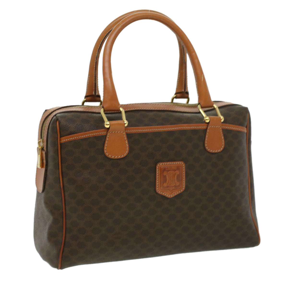 Luxury CELINE Macadam Canvas Hand Bag PVC Leather Brown lt678