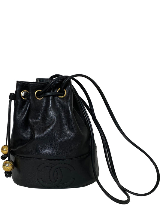 Chanel Black Caviar Leather CC Bucket Bucket Bag - Rovelle Bags