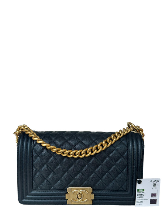Chanel Metallic Navy Caviar Quilted Medium Handbag - Rovelle Bags
