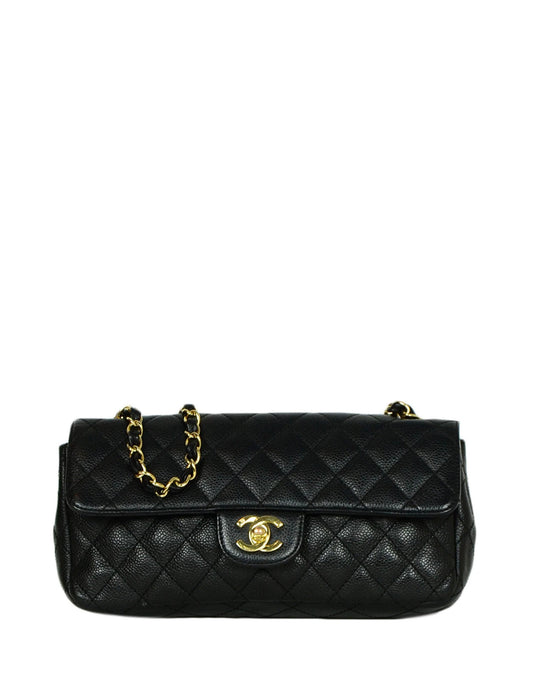 Chanel Black Caviar Quilted East/West Quilted Flap Bag - Rovelle Bags