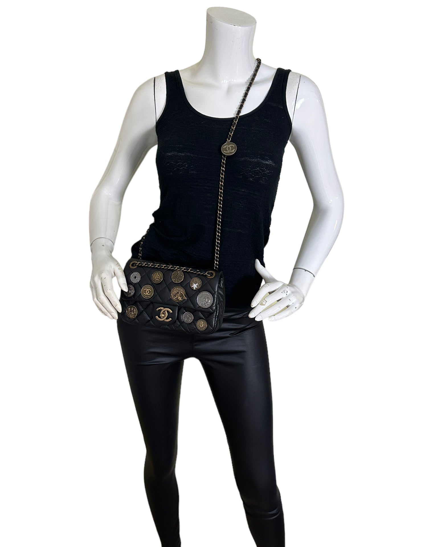 Chanel Black Calfskin Leather Quilted World Flap Bag - Rovelle Bags