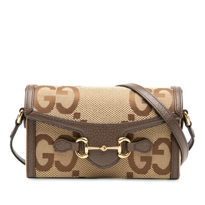 Gucci Jumbo GG Horsebit 1955 Canvas Leather Shoulder Bag