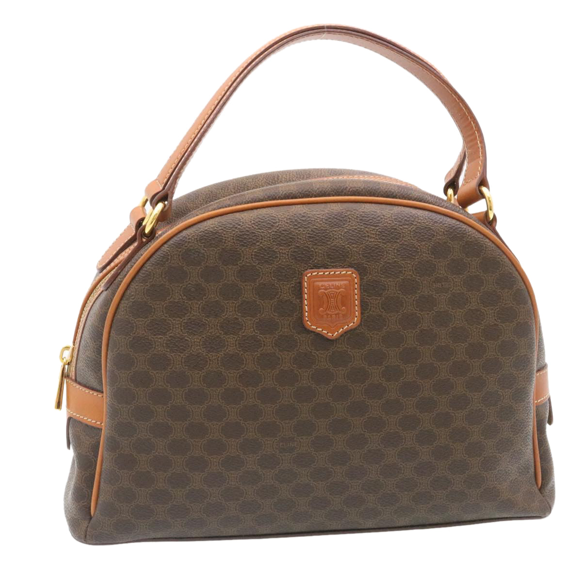 Luxury CELINE Macadam Canvas 2Way Shoulder Hand Bag PVC Leather Brown 34669