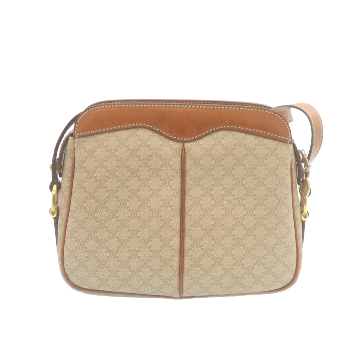Luxury CELINE Macadam Canvas Shoulder Bag PVC Leather Beige 34678