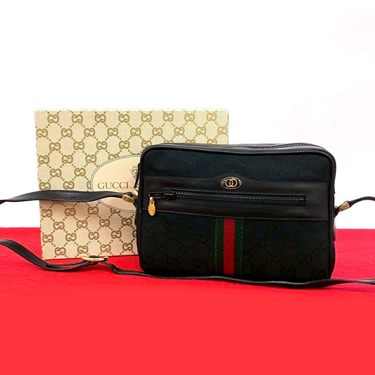Gucci GG Logo Canvas Leather Shoulder Bag