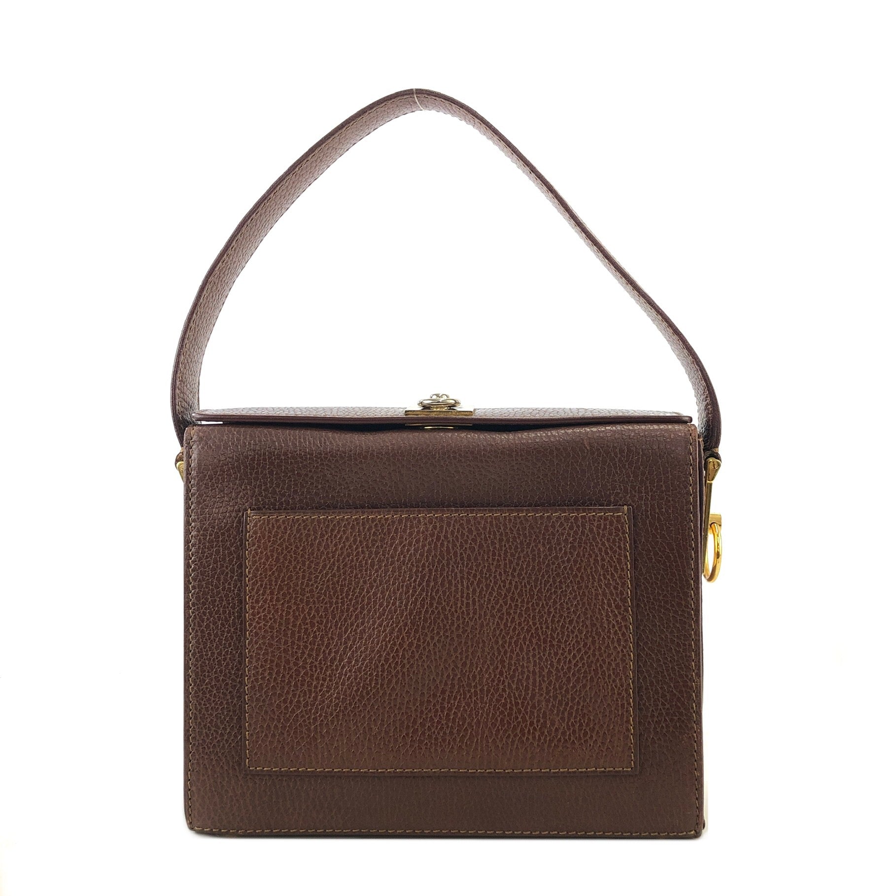 CELINE Gancini Logo Motif Square Leather Handbag Brown e8kt7d