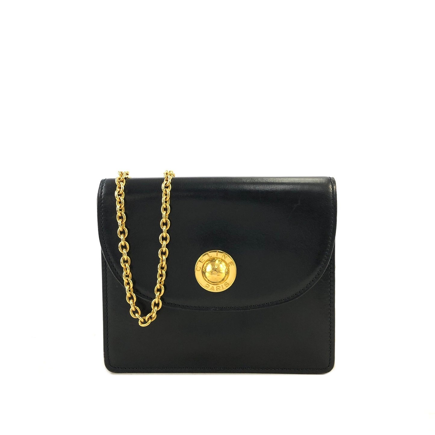CELINE Starball Leather Chain Shoulder bag Black abwxxg