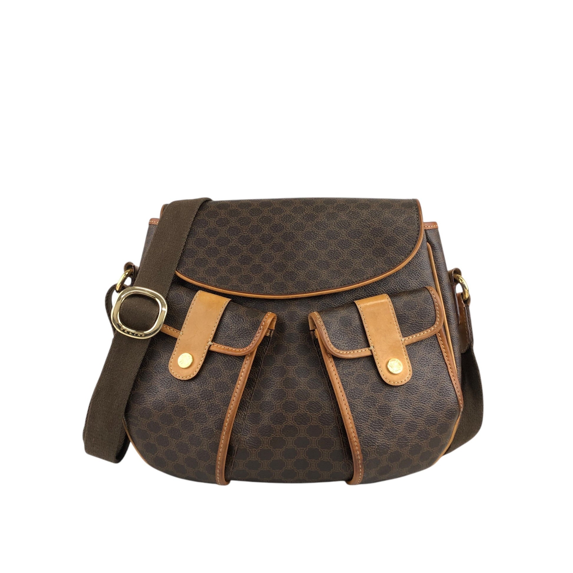 CELINE Macadam Double Pocket Shoulder bag Brown a3bmb4