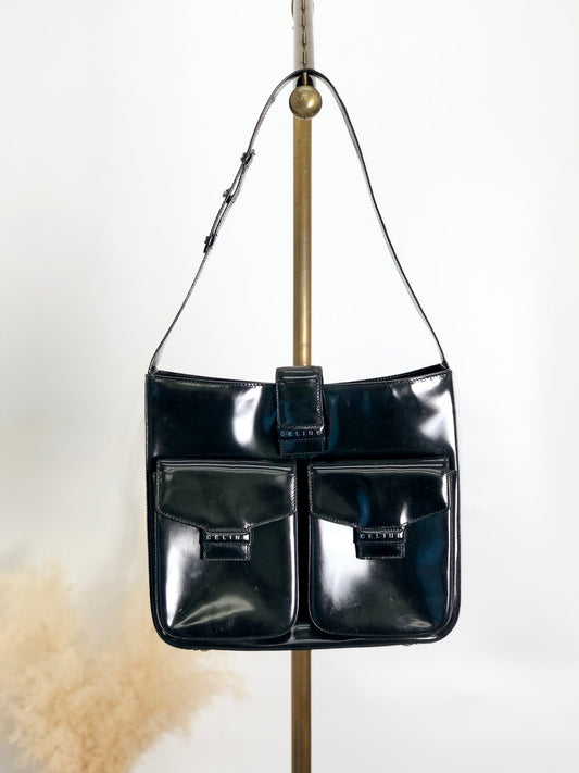 CELINE Logo Shoulder bag Black tabt7f