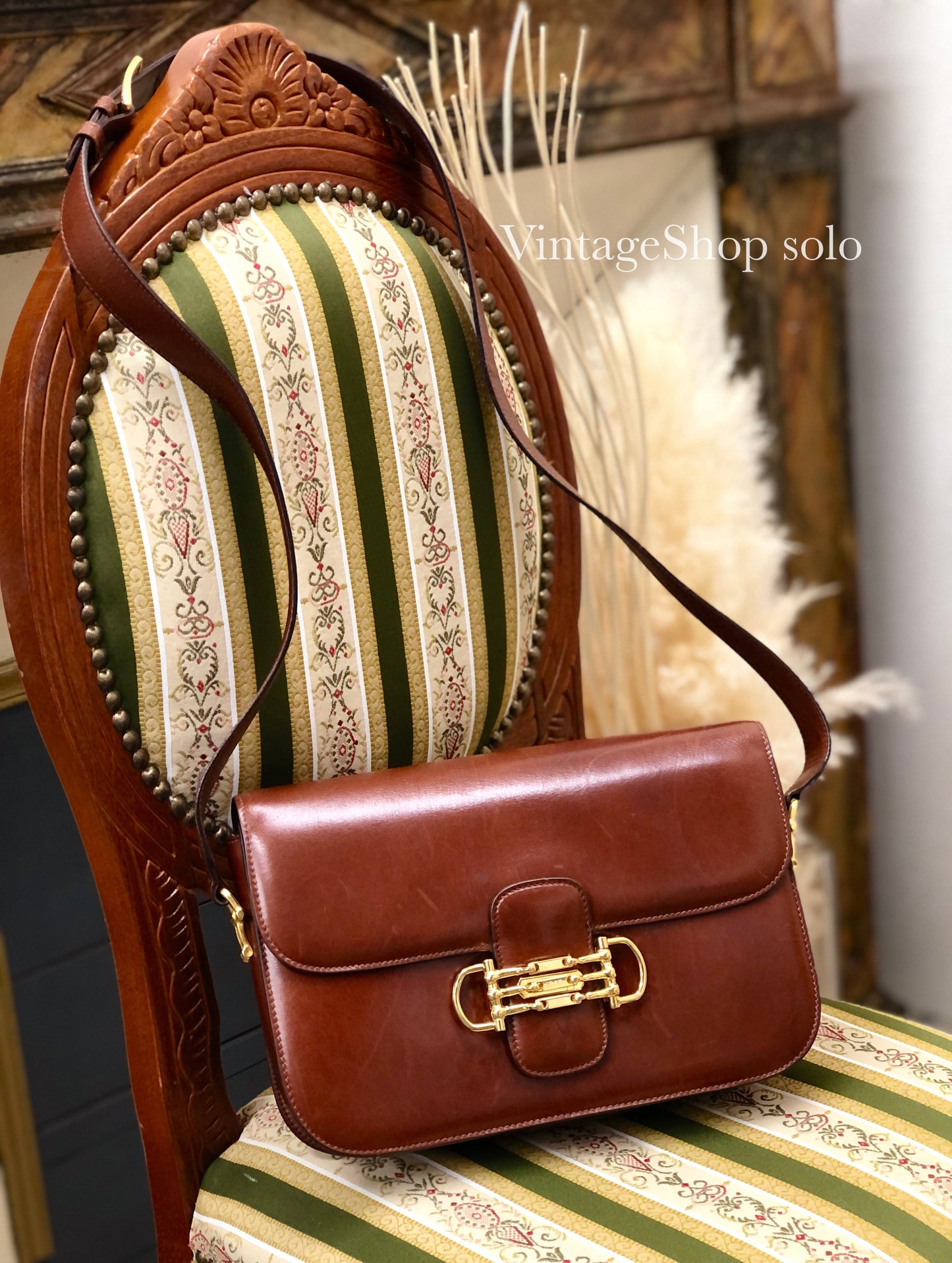 CELINE Three Horsebit Crossbody Shoulder bag Brown Old Celine jjcdny
