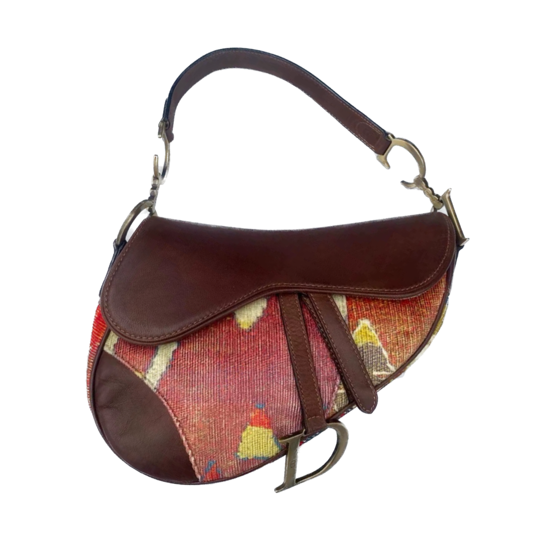 Dior Saddle bag brown leather and printed velvet RARE