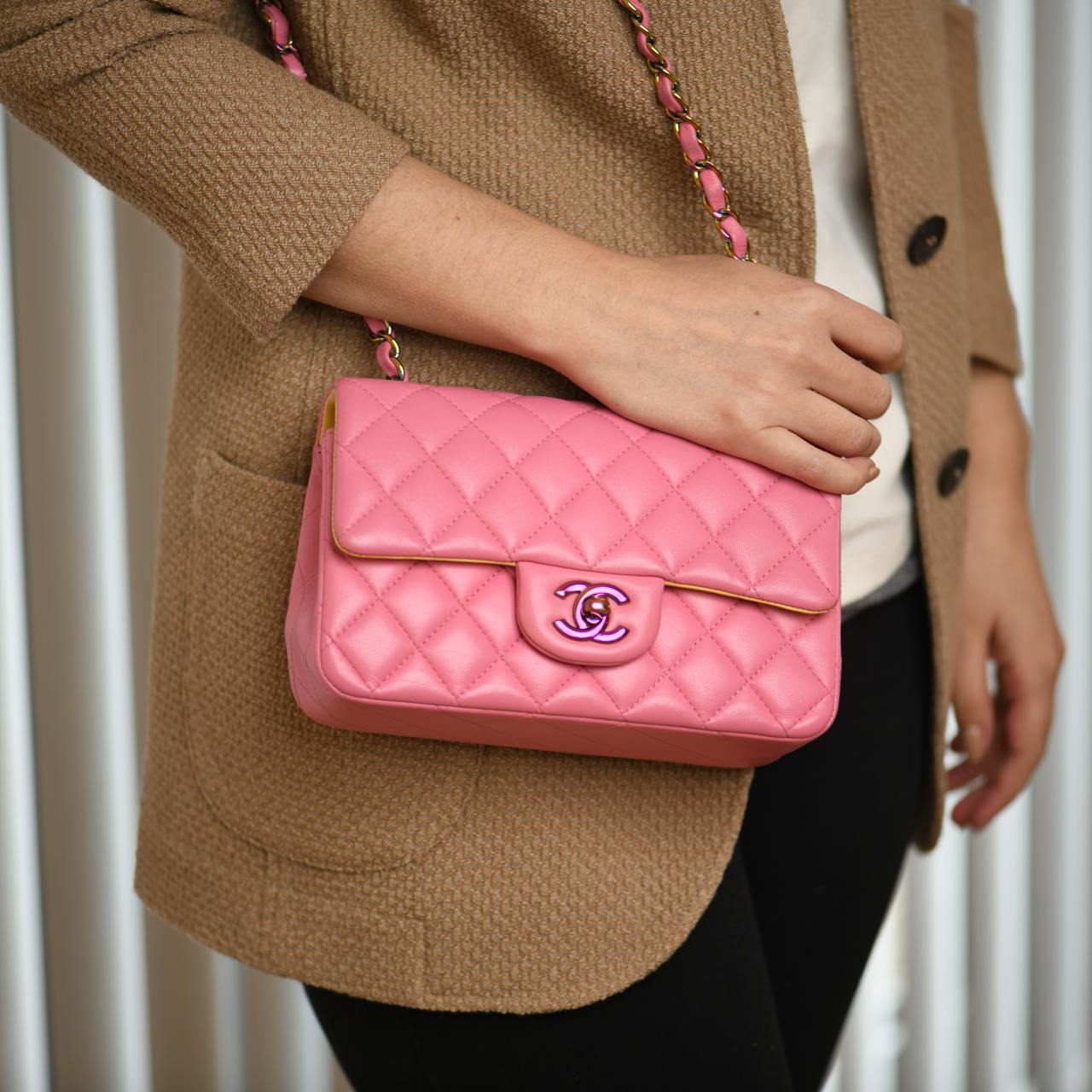 Chanel Quilted Pink Lambskin Single Flap Mini Bag