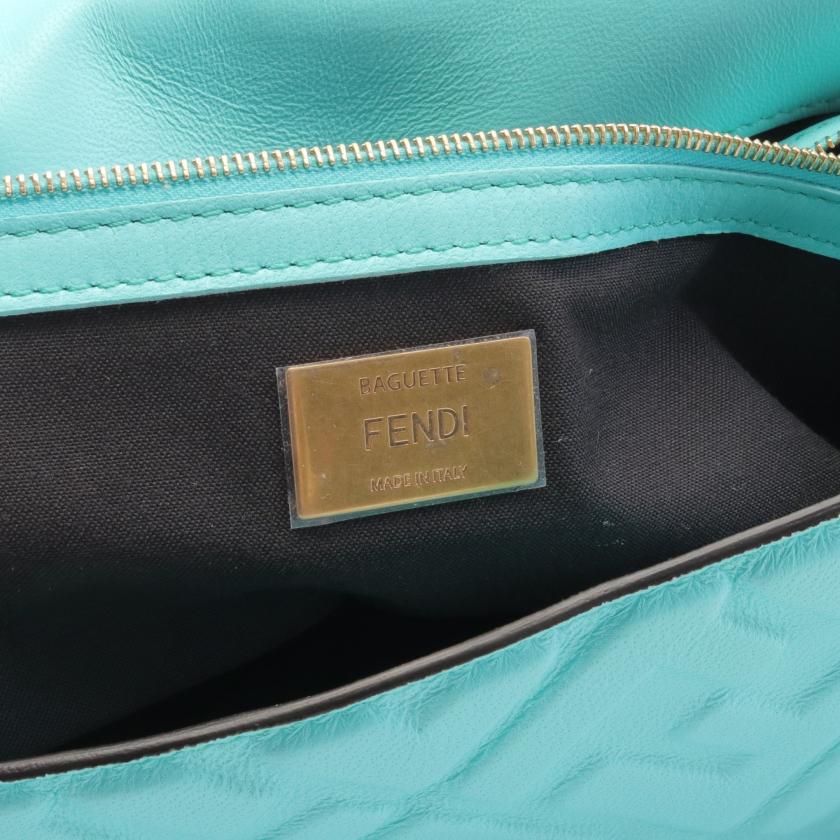 Fendi Baguette Handbag Leather Turquoise Blue 2way