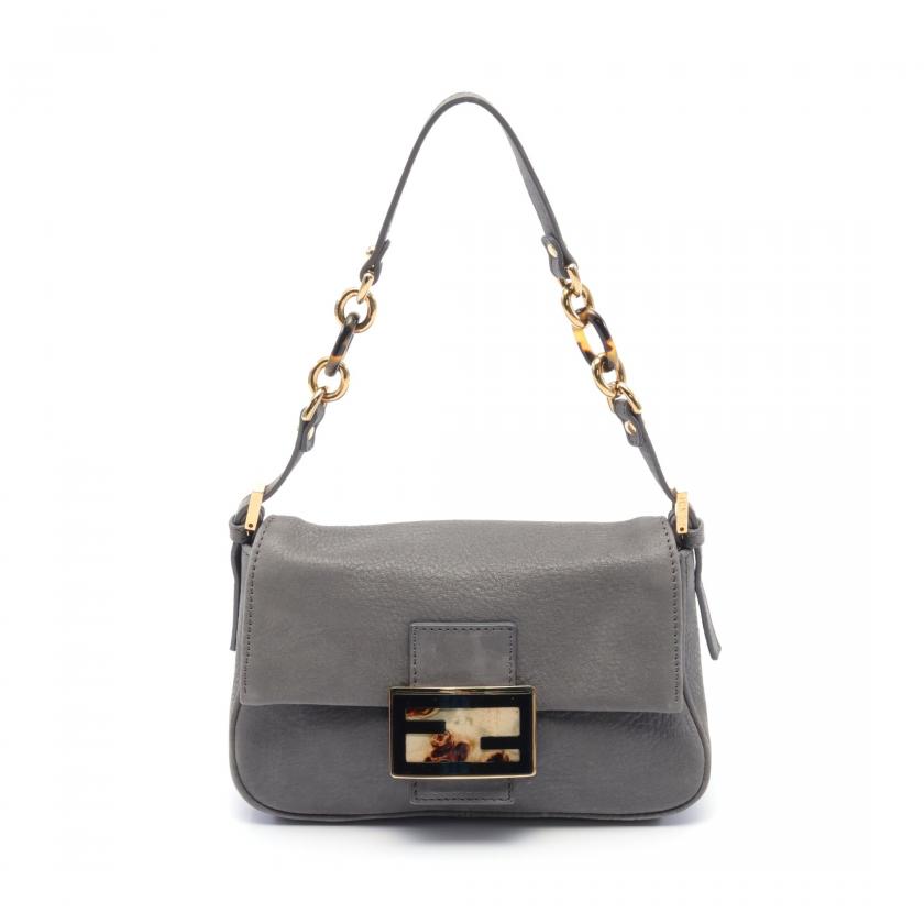 Fendi Mamma Bucket Chain Handbag Leather Gray