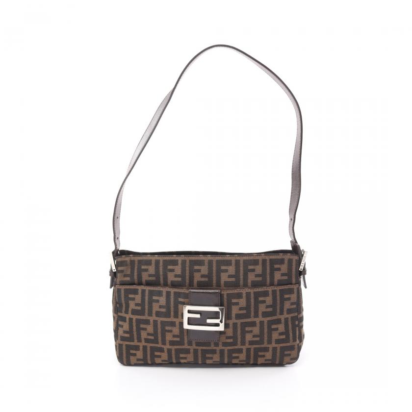 Fendi Zucca One Shoulder Bag Canvas Leather Brown Dark Brown