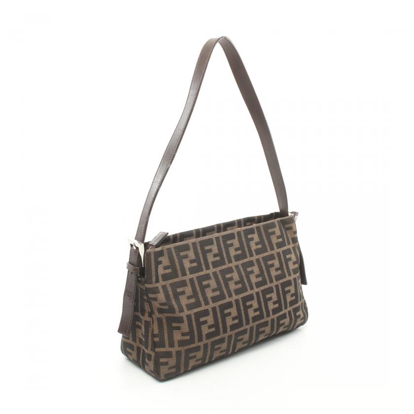 Fendi Zucca One Shoulder Bag Canvas Leather Brown Dark Brown