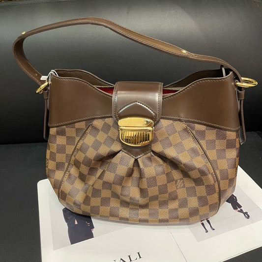 Louis Vuitton Damier Ebene Canvas Handbag Brown Large