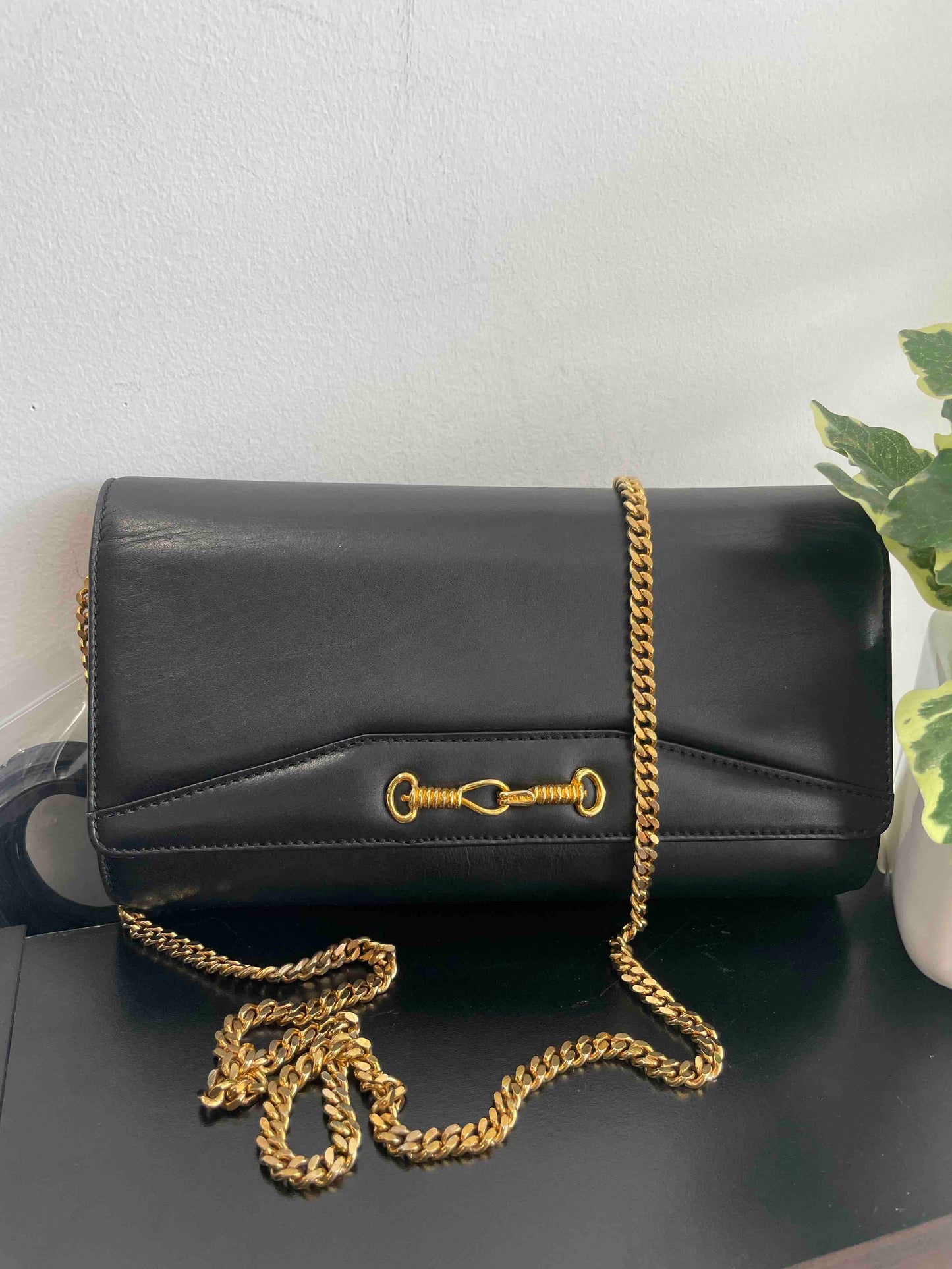 Luxury CELINE ChainBag Black Leather Shoulder Bag
